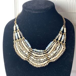 Multi Strand Crystal Bead Bib Necklace Gold Statement Wedding Glam